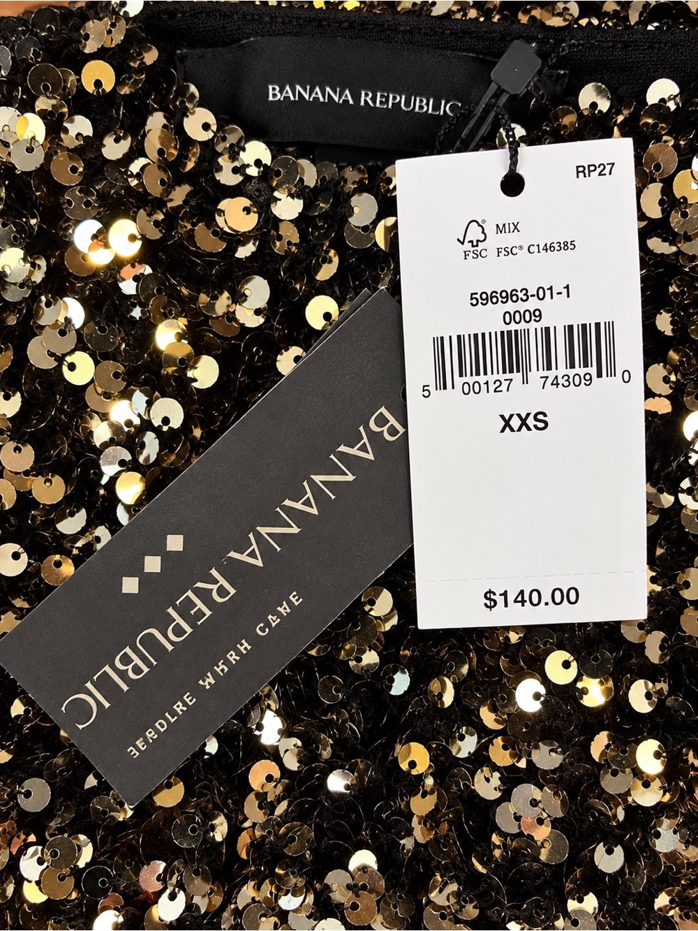 NWT Banana Republic Sequin Midi Skirt XXS Black Gold Holiday Party